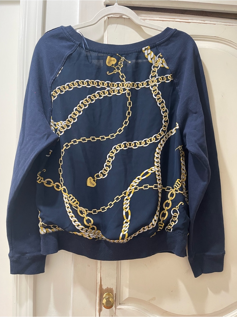 Juicy couture Navy Chain Print Pullover Sweatshirt - Gold Chain Detail medium